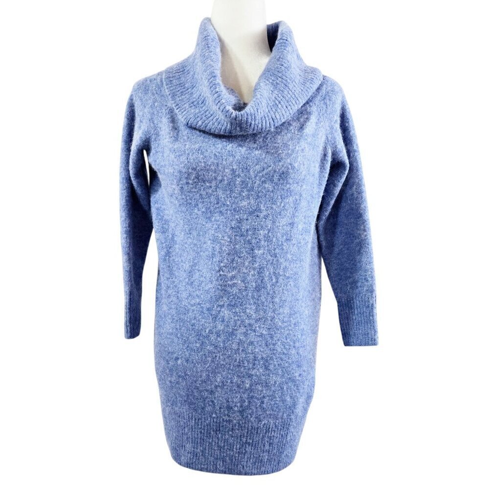 Wilfred Free Alpaca Merino Wool Blend Blue Cowl Neck Mini Sweater Dress Tunic